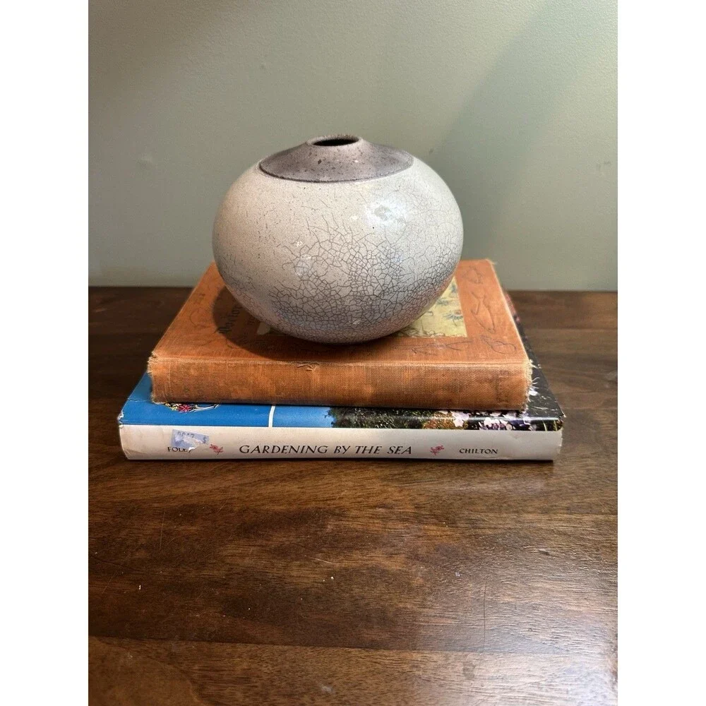 Vintage Raku Studio Pottery Vase Signed Hahn 2004 Kauai Wabi-Sabi Minimalist